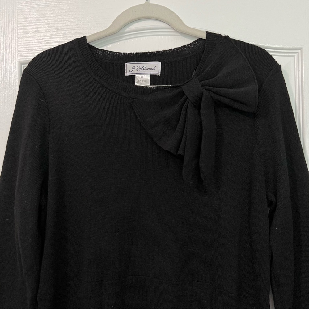Vintage Jessica Howard Black Long Sleeve Knit Midi Dress with Bow Detail - Picture 2 of 7